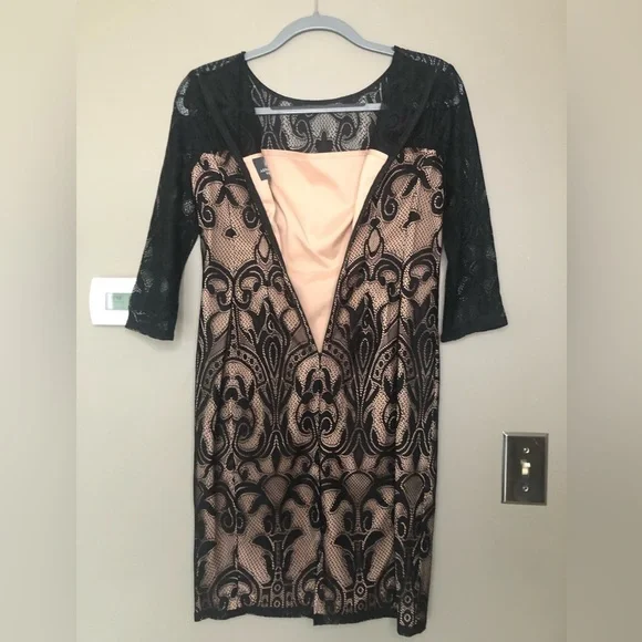 ADRIANNA PAPELL Black & Tan Lace Overlay Sheath Dress Size 4P - www.hdc.com.do ADRIANNA PAPELL Black & Tan Lace Overlay Sheath Dress Size 4P - www.hdc.com.do